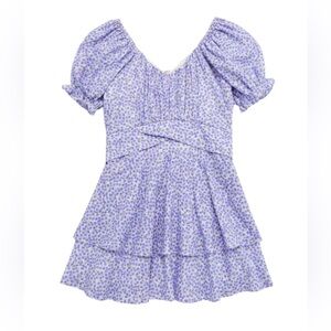 Katie J NYC Lavender Floral Puff-Sleeve Tiered Dress